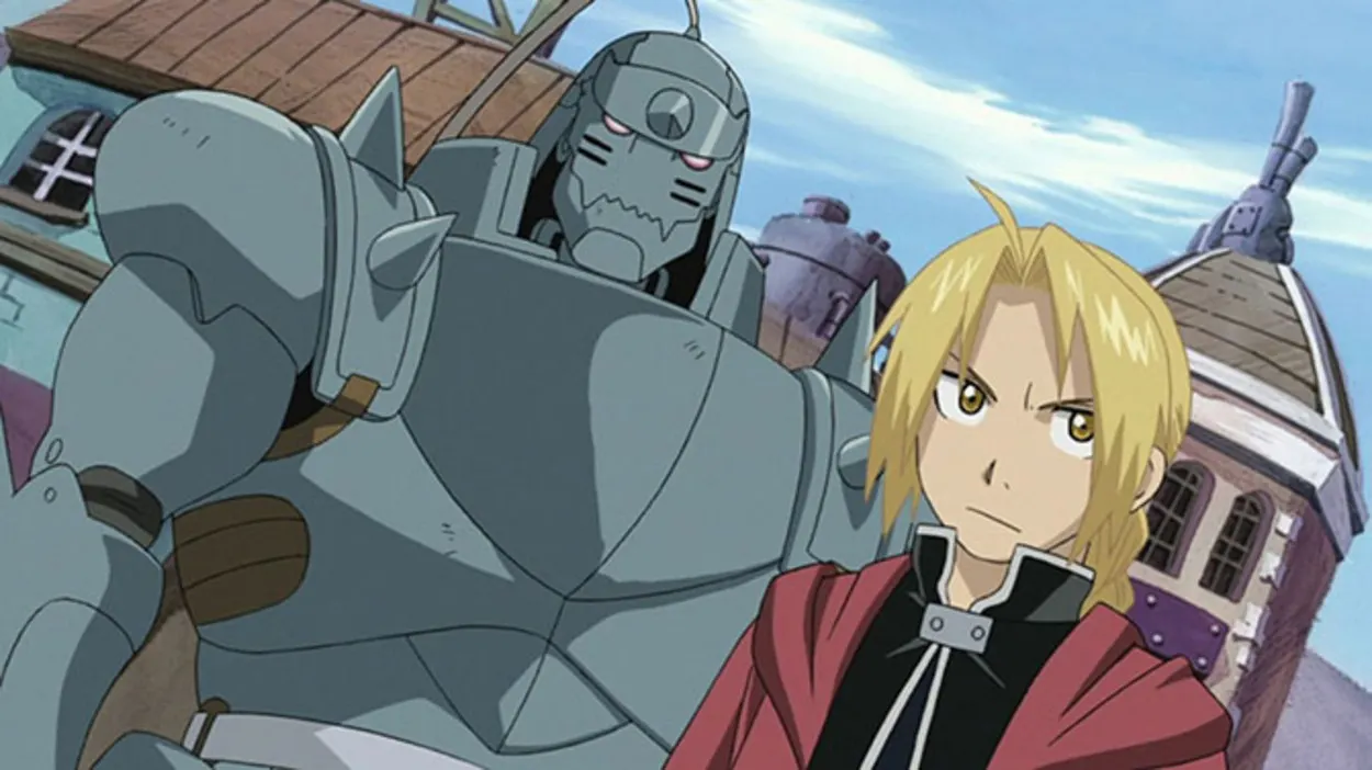 In a scene from Anime, Alphonse and Edward stand together.