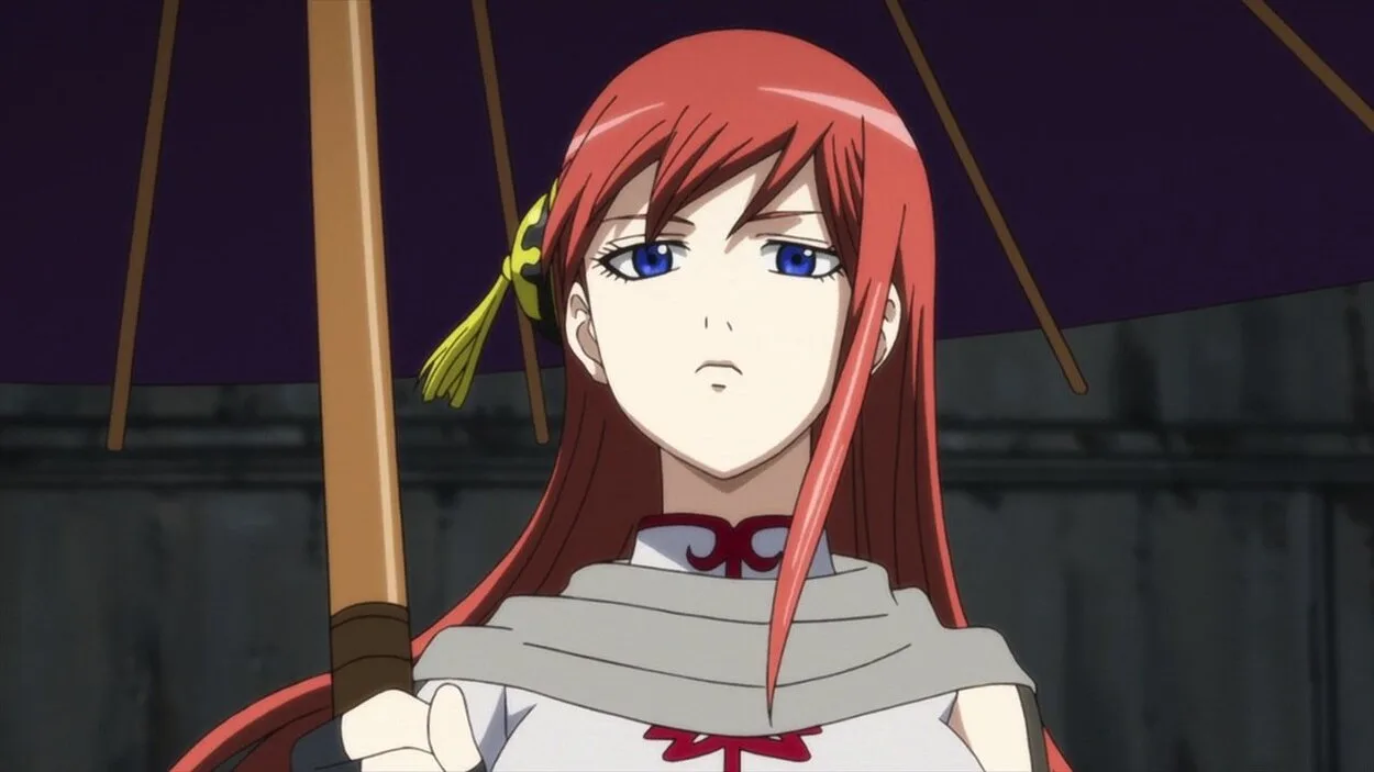 A scene from Anime, Kagura looks angry 