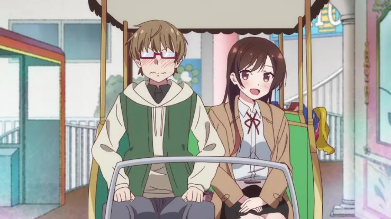 Kazuya and Chizuru sit together, with Kazuya feeling extremely awkward.