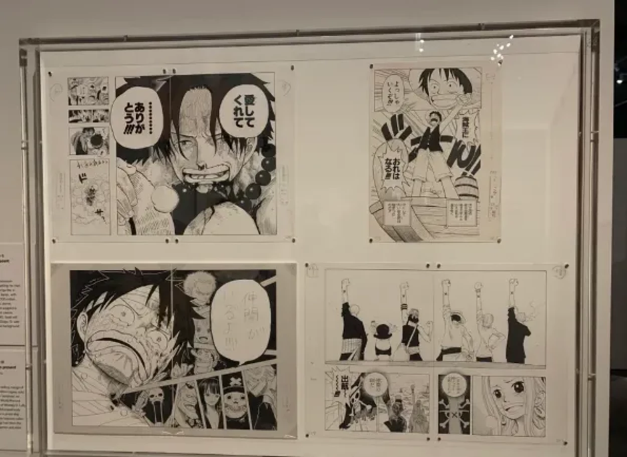 Original hand-drawn panels from the One Piece manga, at the manga exhibition in the British Museum.