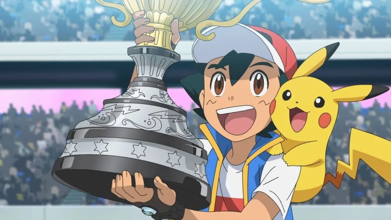 Ash with Pikachu on his shoulder