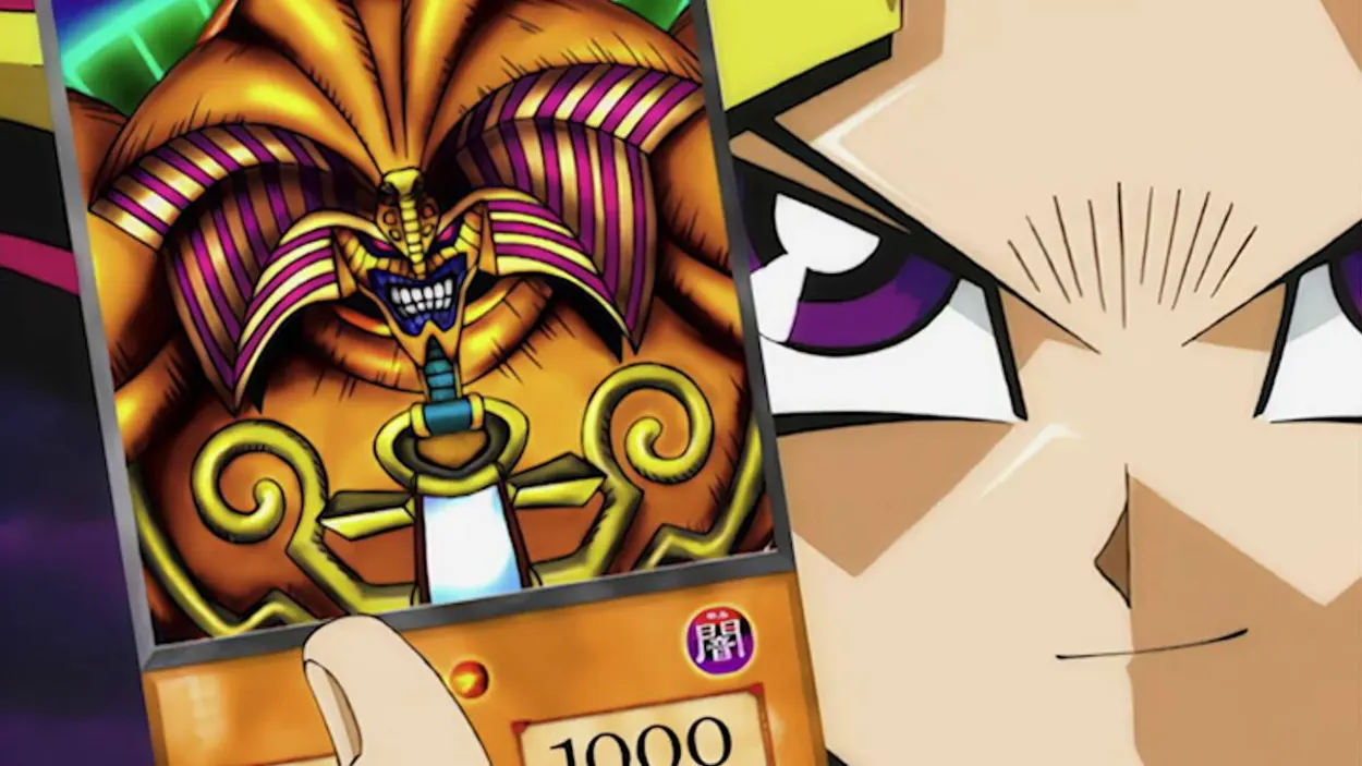 A character holding "Exodia The Forbidden One" Card 