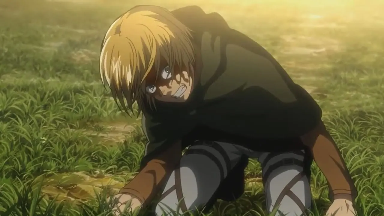 To distract the Colossal Titan long enough for Eren to deal the final blow, Armin plans to sacrifice himself. 